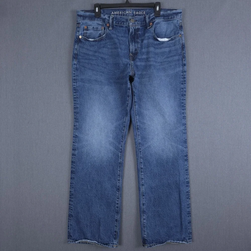 American‎ Eagle Classic Bootcut Jeans Mens 36x34 (Fits 36x32) Blue Whisker Denim